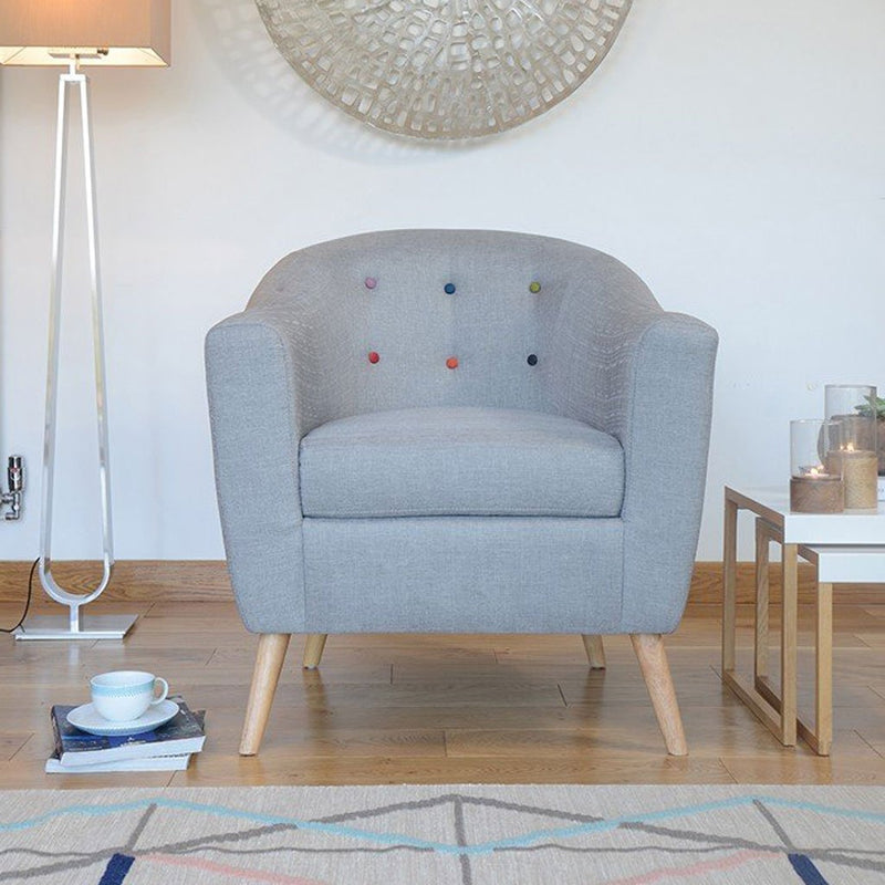 Hudson Grey Tub Chair With Colored Button by Lavishway | Bedroom Chairs-34008