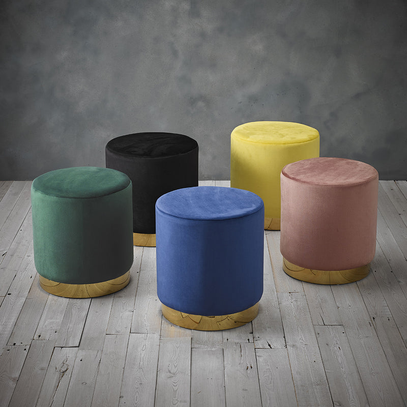 Lara Upholstered Velvet Gold Effect Stool by Lavishway | Stools & Pouffes-37857