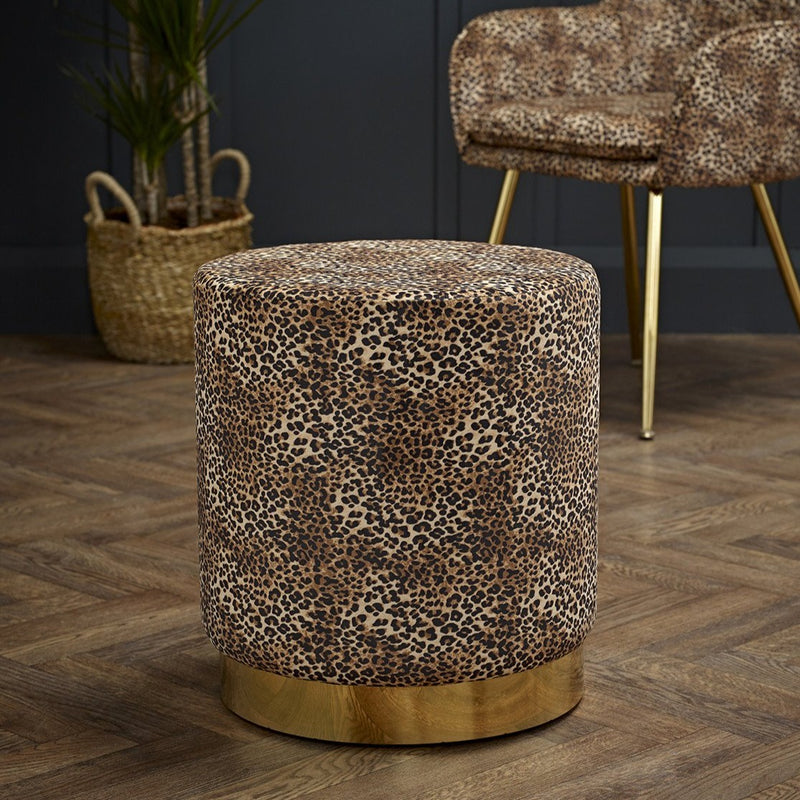 Lara Upholstered Velvet Gold Effect Stool by Lavishway | Stools & Pouffes-37858