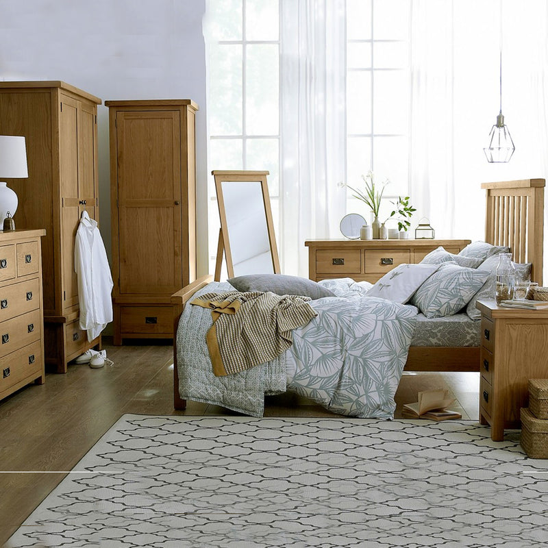 Chunky Oak 3 Doors Wardrobe With Mirror by Lavishway | Wardrobe-32618