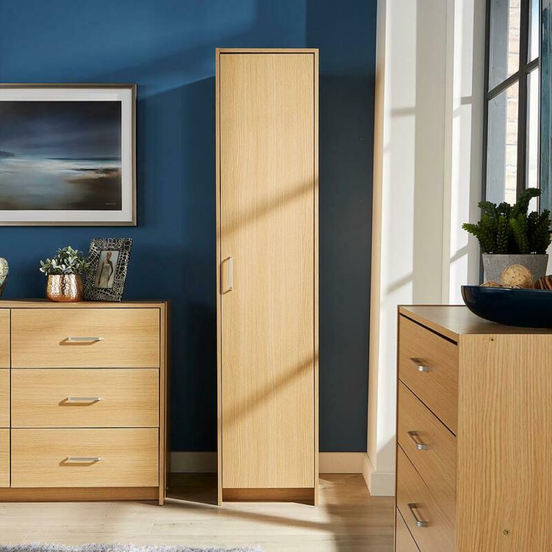 Oak Finish Single Door Narrow Wardrobe by Lavishway | Wardrobe-38725