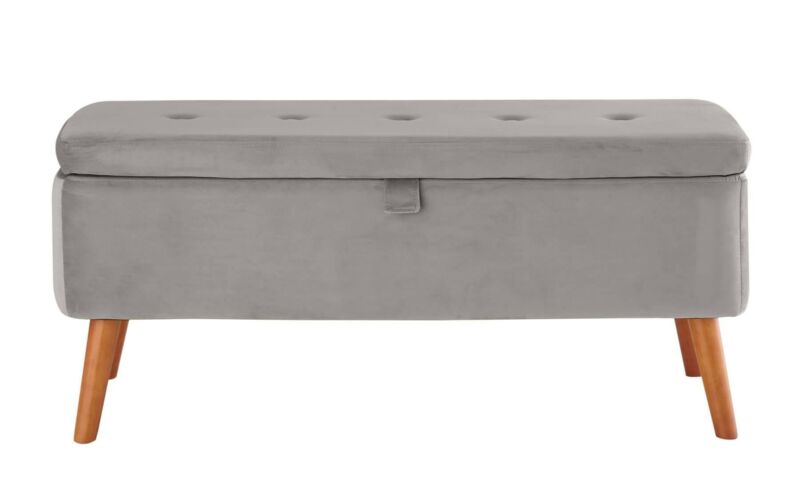 Velvet Storage Bench in Light Grey by Lavishway | Benches & Storage Benches-39403