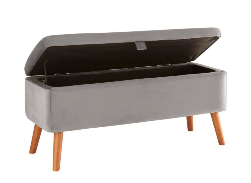 Velvet Storage Bench in Light Grey by Lavishway | Benches & Storage Benches-39405