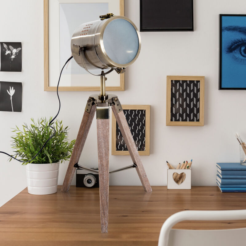 Tripod Table Desk Lamp with Wooden Base by Lavishway | Desk Lights-43877
