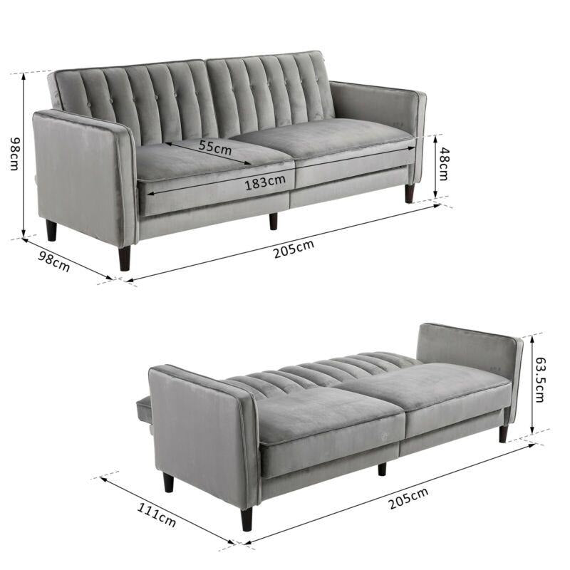 Convertible Recliner Grey Sofa Bed by Lavishway | Velvet Sofa-44287