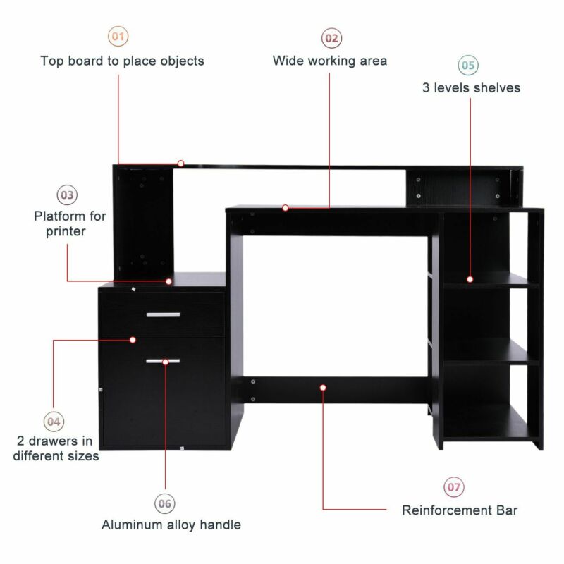 Multi Storage Black Office Desk Table by Lavishway | Desk Pedestals-44582
