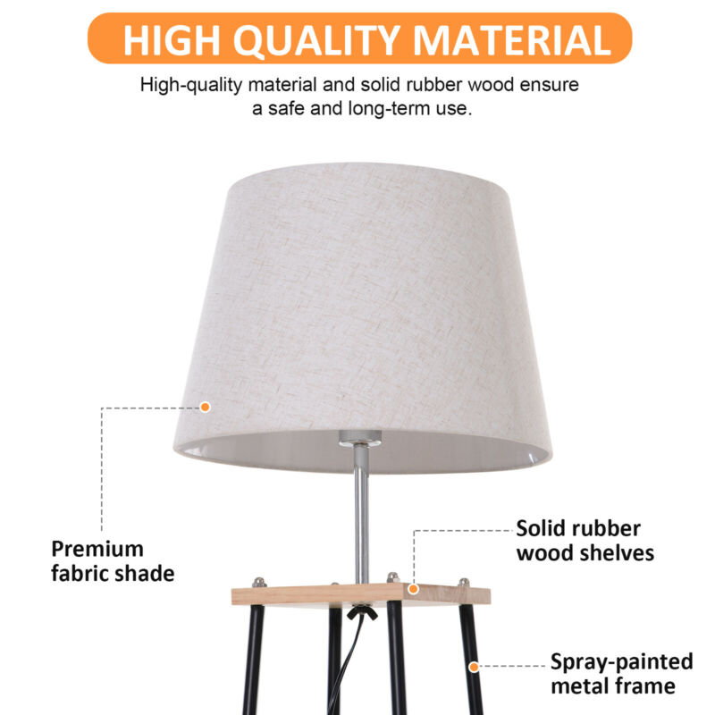 Tripod Floor Lamp with 3-Tier in Oak & White by Lavishway | Floor Lamps-43584