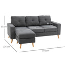 3-Seater L-shaped Linen-Look Sofa by Lavishway | Fabric Sofas-42639