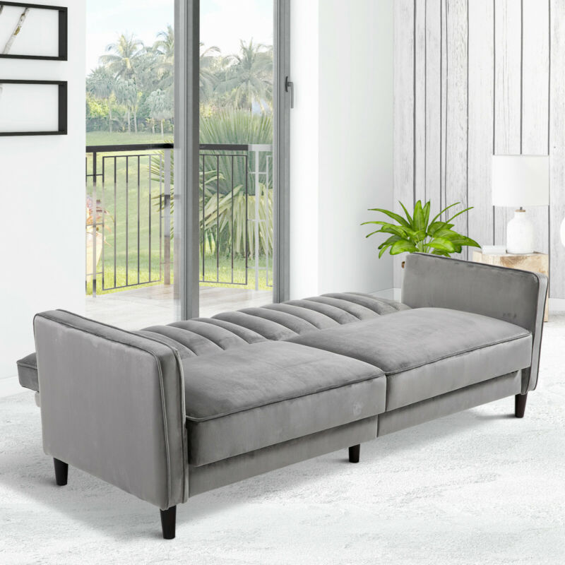 Convertible Recliner Grey Sofa Bed by Lavishway | Velvet Sofa-44280