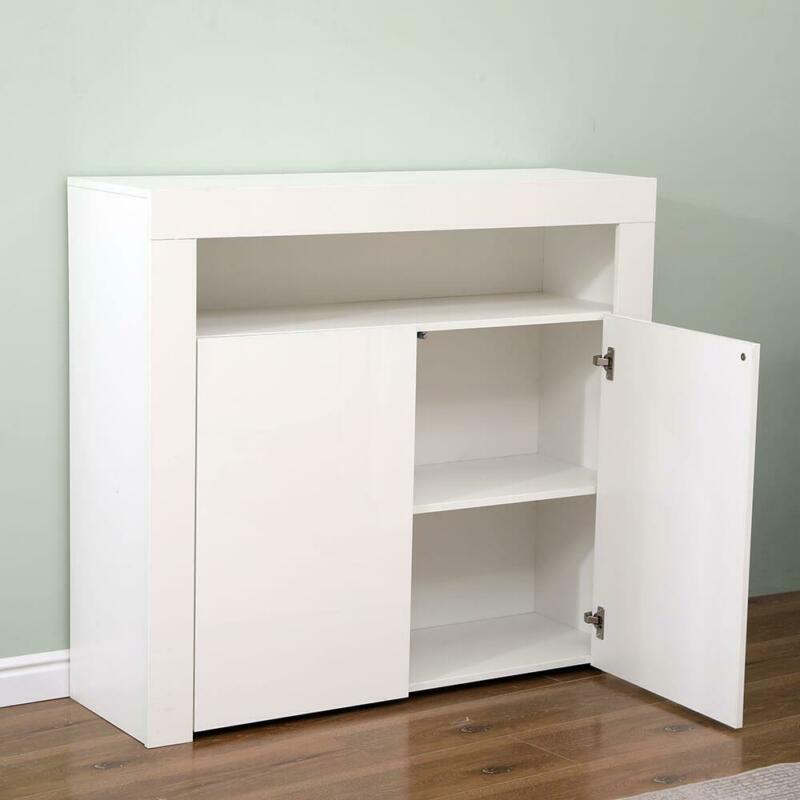 White High Gloss 2 Glass Doors Sideboard by Lavishway | Sideboards-39324