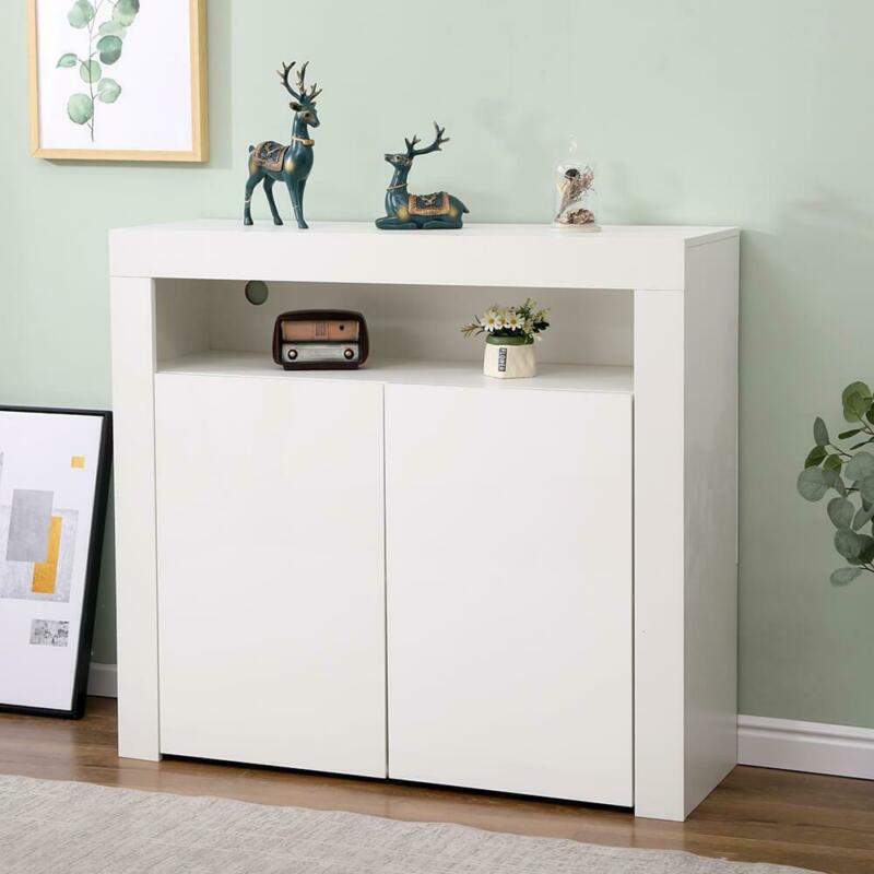 White High Gloss 2 Glass Doors Sideboard by Lavishway | Sideboards-39321