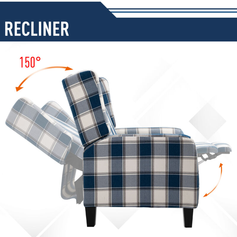 Plaid Upholstered Reclining Armchair by Lavishway | Recliner Armchairs-43609