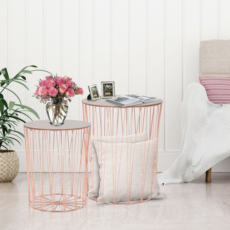 Set of 2 Rose Gold Metal Side Tables by Lavishway | Side Tables-38638