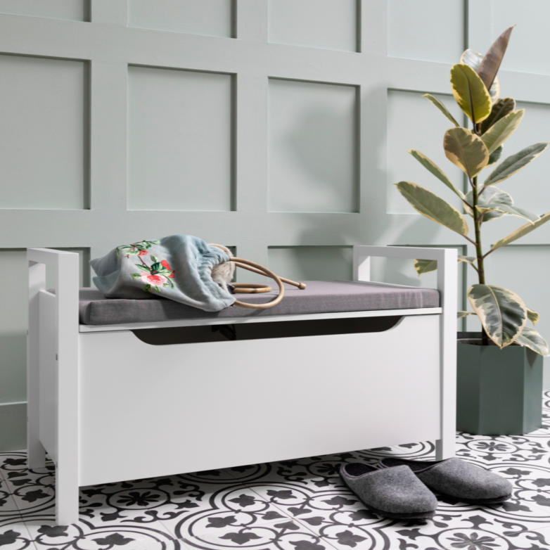 White Hallway Bench with Cushion by Lavishway | Benches & Storage Benches-39263