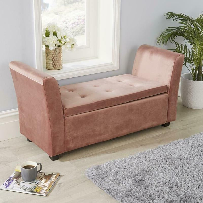 Buttoned Velvet Storage Bench - Pink by Lavishway | Benches & Storage Benches-43544