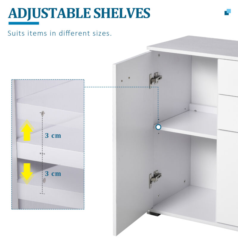 White Gloss 3 Drawers Living Room Sideboard by Lavishway | Sideboards-43826