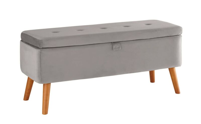 Velvet Storage Bench in Light Grey by Lavishway | Benches & Storage Benches-39404