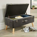 Pouffe Seat Velvet Storage Bench in Grey by Lavishway | Benches & Storage Benches-38576