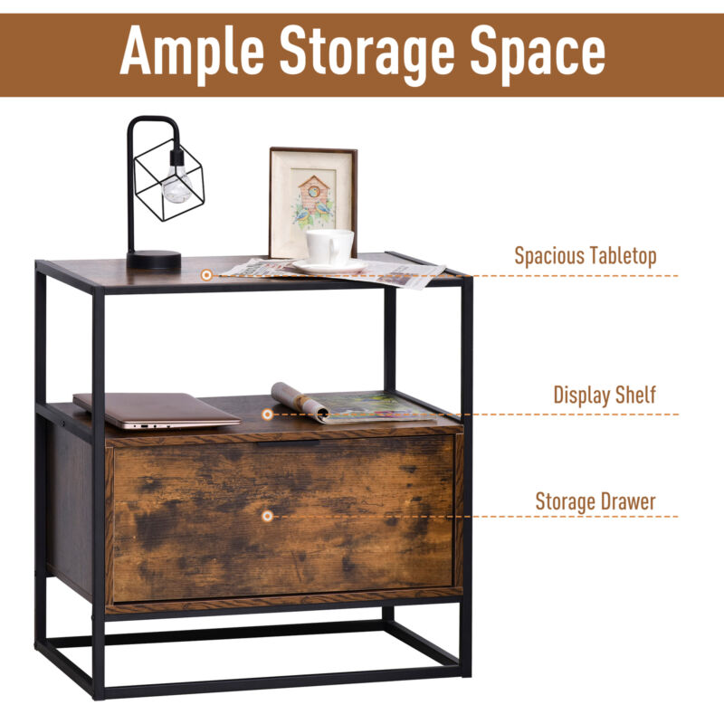 Industrial Style Retro Side Table with Drawer by Lavishway | Side Tables-42493