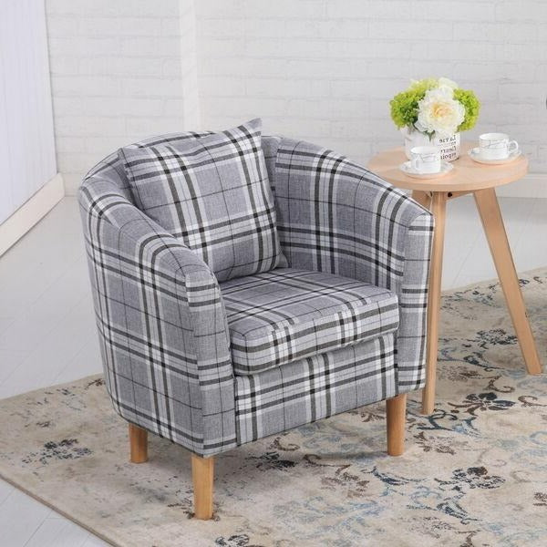 Tartan Grey Fabric Deluxe Tub Chair by Lavishway | Fabric Sofas-41443