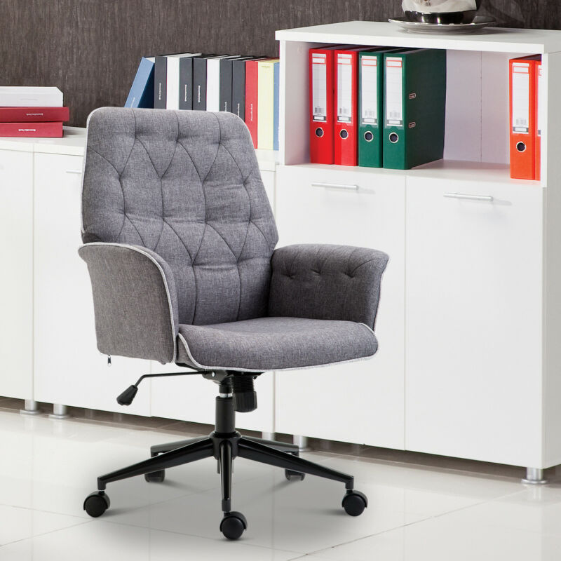 Tilt Linen Mid Back Office Chair in Grey by Lavishway | Fabric Chairs-42570