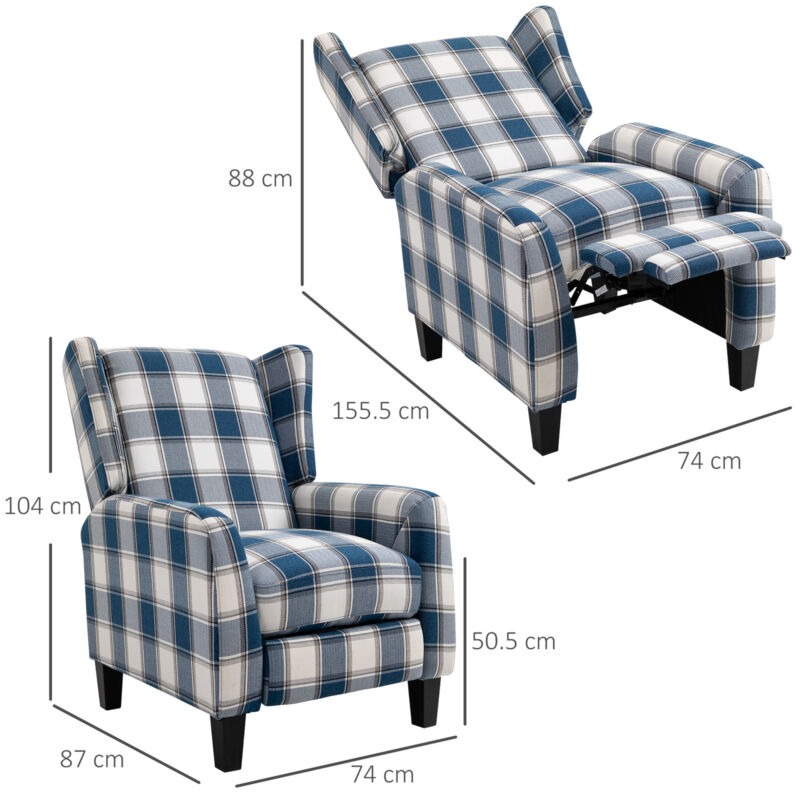 Plaid Upholstered Reclining Armchair by Lavishway | Recliner Armchairs-43615