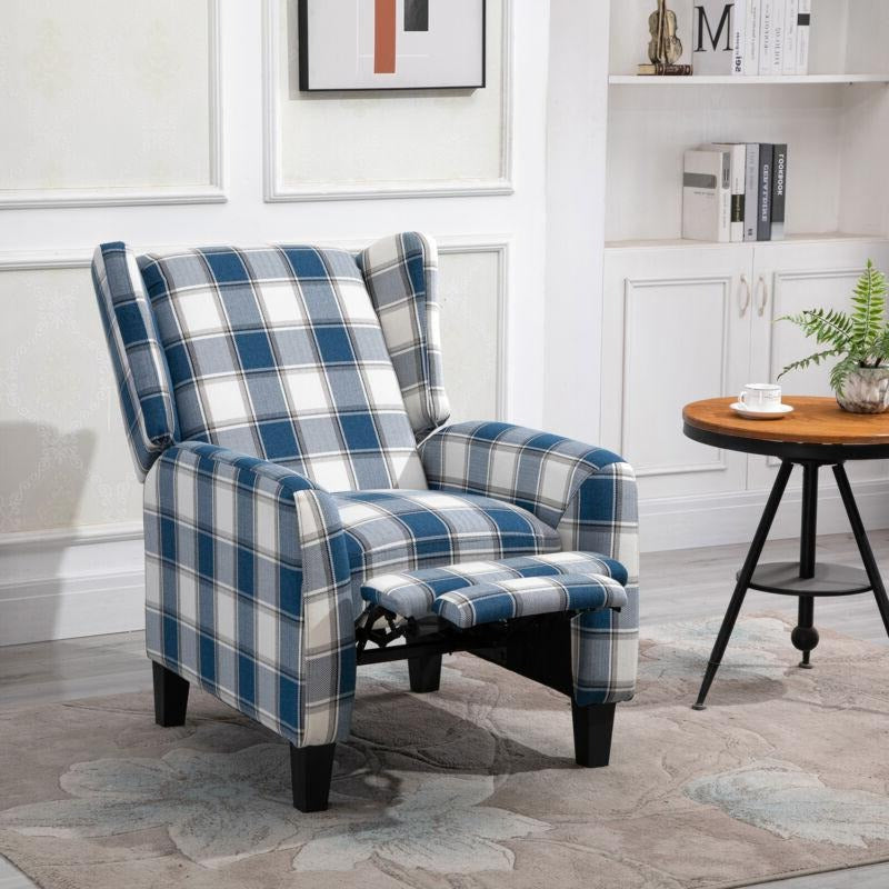 Plaid Upholstered Reclining Armchair by Lavishway | Recliner Armchairs-43608