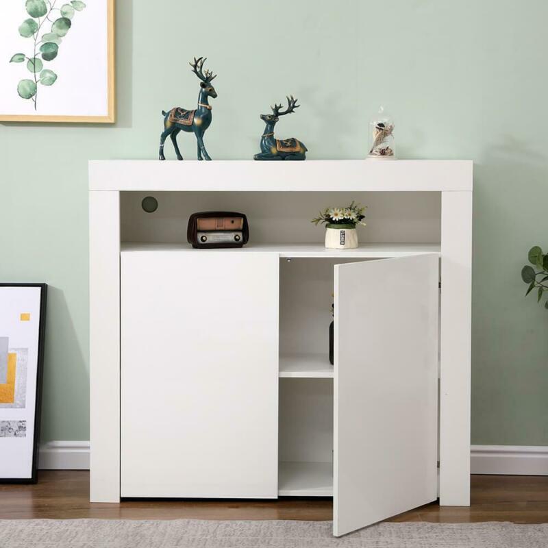 White High Gloss 2 Glass Doors Sideboard by Lavishway | Sideboards-39319