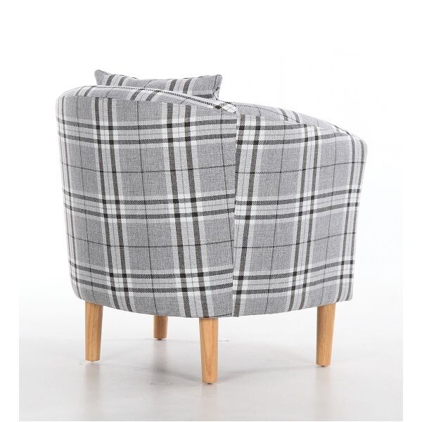 Tartan Grey Fabric Deluxe Tub Chair by Lavishway | Fabric Sofas-41445