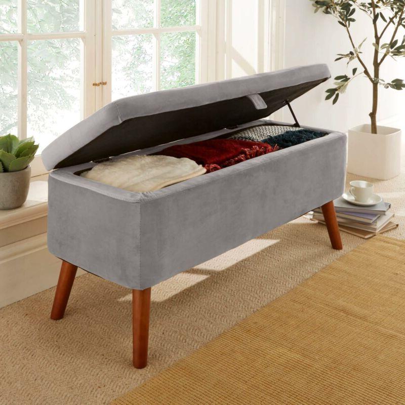 Velvet Storage Bench in Light Grey by Lavishway | Benches & Storage Benches-39402