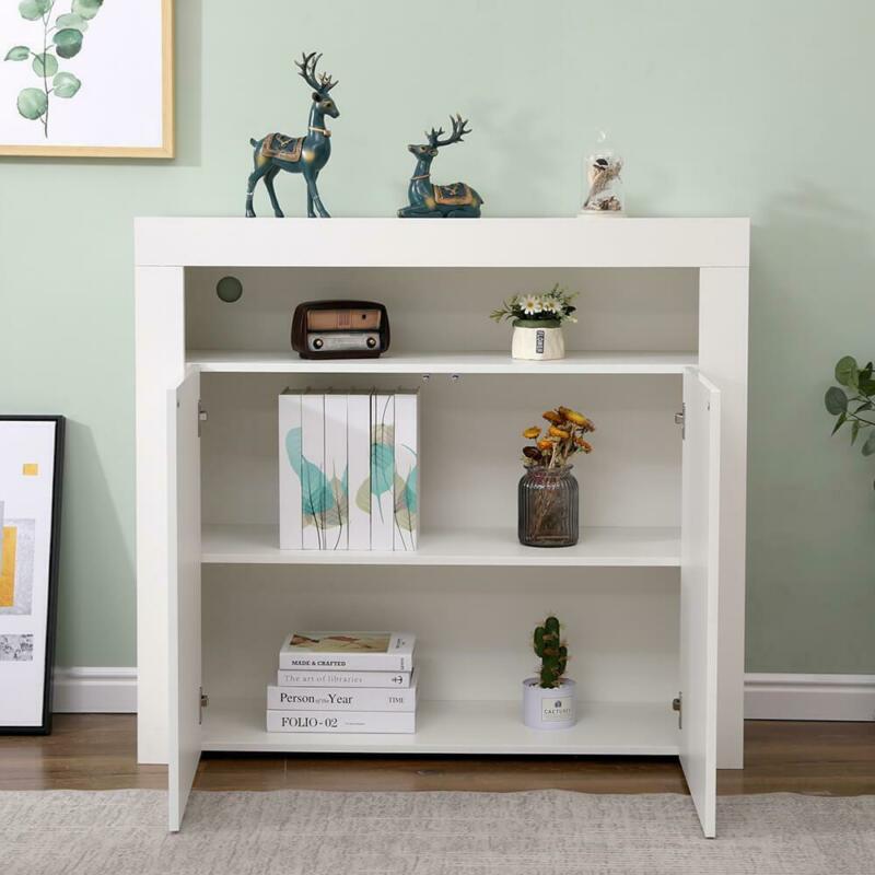 White High Gloss 2 Glass Doors Sideboard by Lavishway | Sideboards-39317