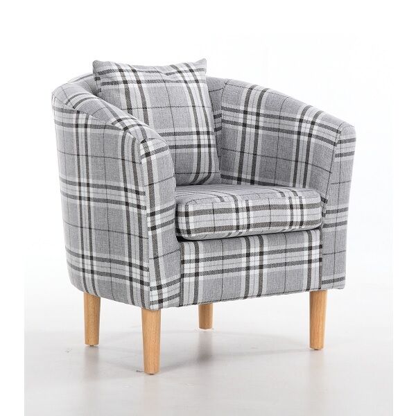 Tartan Grey Fabric Deluxe Tub Chair by Lavishway | Fabric Sofas-41446