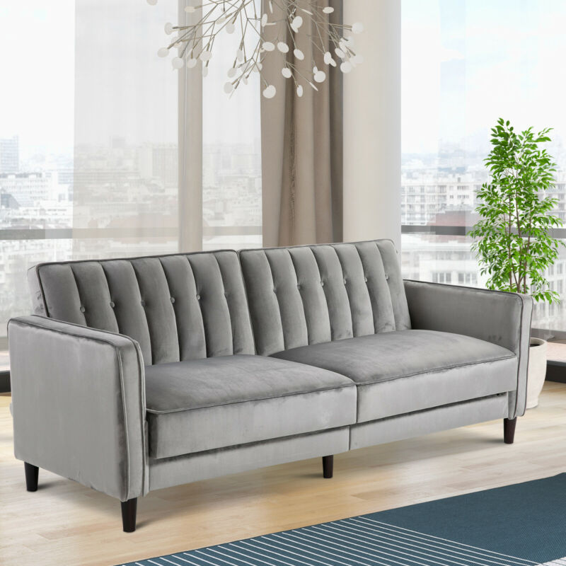 Convertible Recliner Grey Sofa Bed by Lavishway | Velvet Sofa-44279