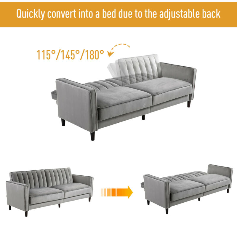 Convertible Recliner Grey Sofa Bed by Lavishway | Velvet Sofa-44285