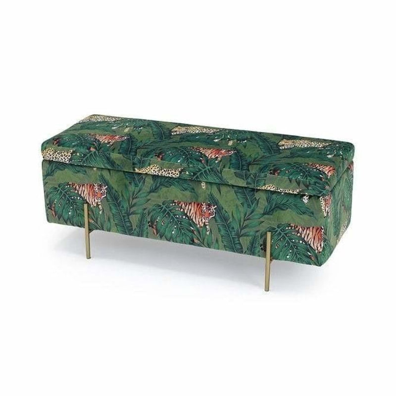 Tropical Velvet Printed Ottoman Storage by Lavishway | Benches & Storage Benches-35761