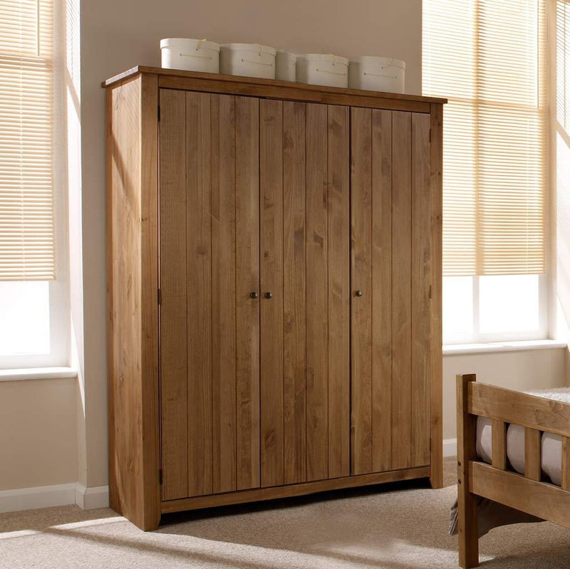 Havana Pine Wood 3 Doors Wardrobe by Lavishway | Wardrobe-34017